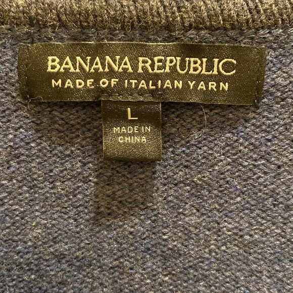 Banana Republic Italian Extra Fine Merino Wool V Neck L/S Sweater Mid Blue Sz L - Picture 3 of 7